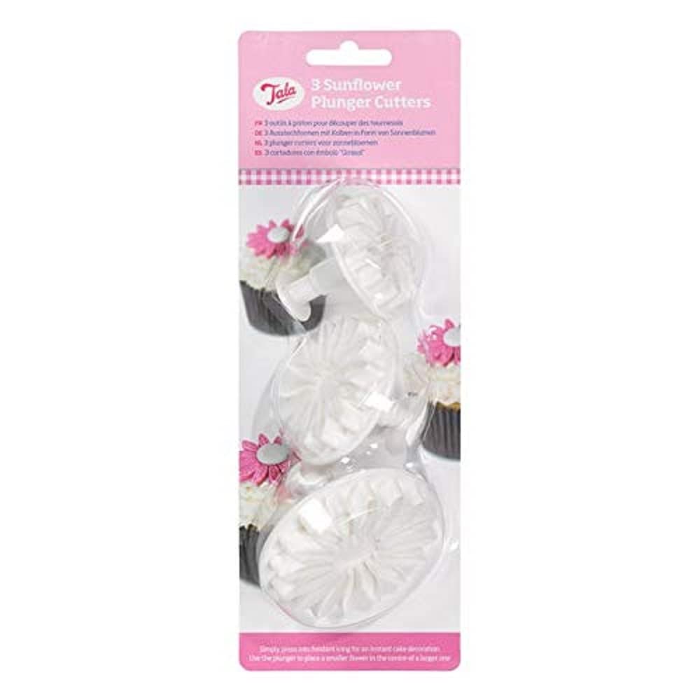 Tala Sunflower Shaped Plunger Cutters, Set of 3 Spring Loaded Cutter Perfect for use with Fondant Icing and Marzipan and Will Create Professional Looking Shapes at Ease, BPA Free