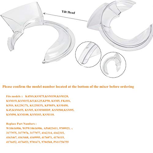 Pouring Shield for KitchenAid 4.5-5QT Mixer Bowl (Only Stainless Steel), Kitchenaid Splatter Guard,KN1PS Clear Safety Pouring Shield, Fits KitchenAid Tilt-Head Stand Mixers, as Kitchen aid Attachments