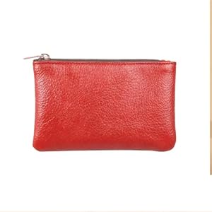 Coin Purse for Women,Leather Change Purse key Pouch With Zipper For Men (Red)