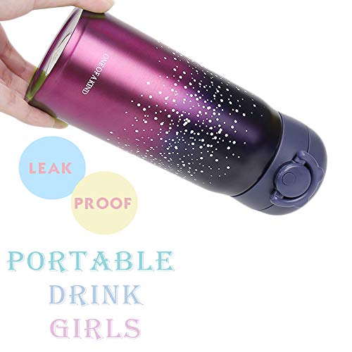 EsOfficce Water Bottle Thermoses,Stainless Steel Vacuum Insulated Keep Hot Cold Thermal Flask,Leak Proof BPA Free Thermal Cups for Kids Adult Office School Indoor Outdoor,12oz,Starry Gradient Red