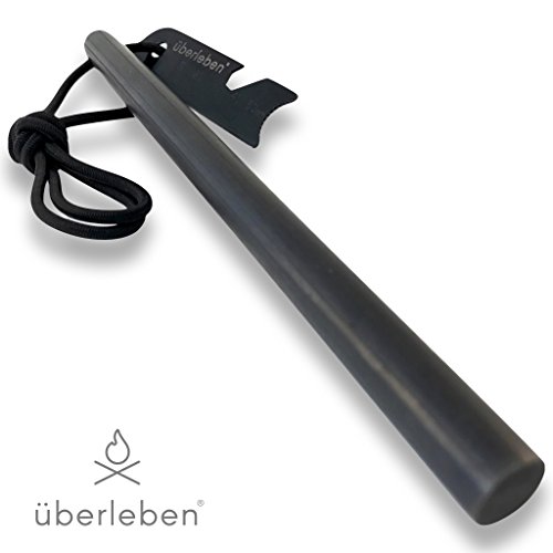 &uuml;berleben Kr&auml;ftig Fire Starter 1/2" Thick | 3", 5" or 8" Lengths | Bushcraft Drilled Ferro Rod with Multi-Tool Striker | 20,000+ Strikes | Survival Fire Steel | Shock-Cord Lanyard | Size 5" x 1/2"