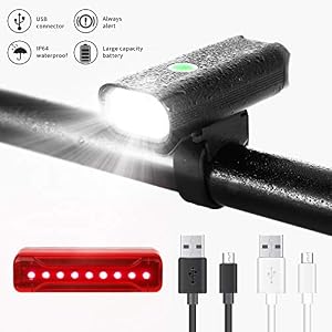 Bike Light Set, USB Rechargeable Bike Lights Front and Back Rear Lights Super Bright Headlight and Taillight LED…