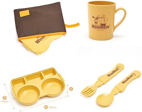 Wowmom Baby Kids Lunchbox+Mug+Spoon+Fork Set/Non-Toxic/Environmental-Friendly, Made of Corn&amp;Bamboo/Dishwasher&amp;Microwave Safe/Made in Korea