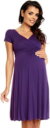 Women's Maternity Wrap V-Neck Summer Dress - Short Sleeves - 108c