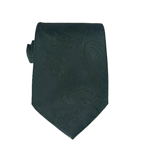 Mens Charm Silk Skinny Paisley Jacquard Tie - Various Color (Dark Green)