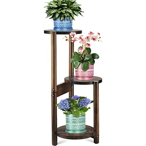 FANICHI 3 Tier Plant Stand, Mid Century Wood Plant Stand Tall 30inch with Three Shelfs Holder Indoor and Outdoor (Pot & Plant Not Included) (Walnut)…