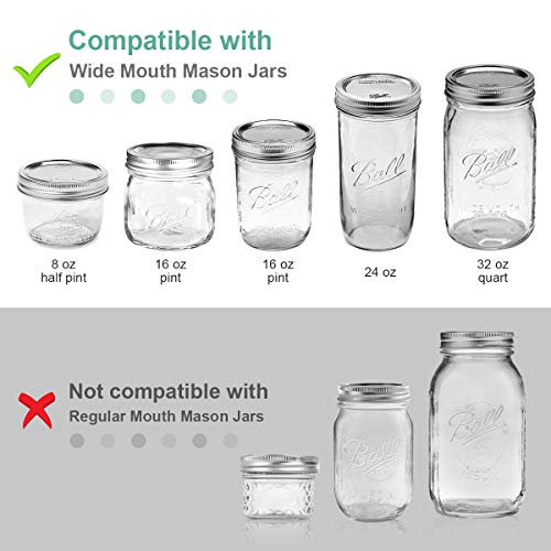 AIEVE Mason Jar Lids, 4 Pack Wide Mouth Mason Jar Lids Canning Lids Flip Cap Lids with Leak
