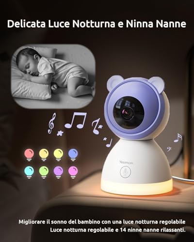 YESIMOM 2K Baby Monitor Video and Audio, Support Children Camera Control via Mobile Phone APP & 5 Inch Monitor, Newborn Video Camera with Night Light, 360° PTZ, Crying and Movement Alarms (8TM-2PCS