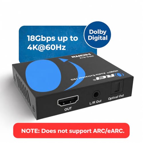 Orei 4K Audio Extractor HDMI, UltraHD 4K @ 60Hz 18G HDMI 2.0 Audio Converter SPDIF + 3.5mm Output HDCP 2.2 - Dolby Digital/DTS Passthrough CEC, HDR, Dolby Vision, HDR10 Support (HDA-912)