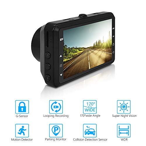 Caferria Dash Cam 1296P FHD Dashboard Car Camera DVR Driving Recorder 3" LCD Screen 170°Wide Angle, G-Sensor, Night Vision, WDR, Parking Monitor, Loop Recording, Motion Detection