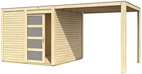 Karibu Gartenhaus Cubini Mit Schleppdach Natur Mit Selbstklebender Dachbahn Amazon De Garten