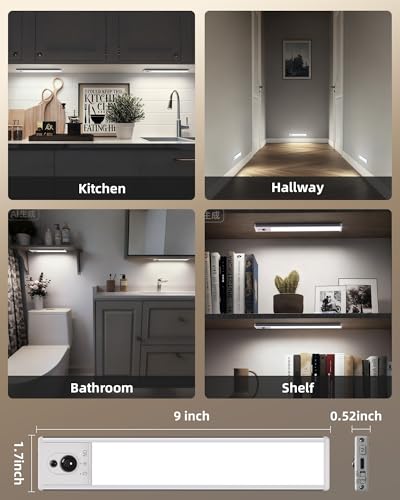 EZVALO 5-Pack Under Cabinet Lighting, 2400mAh Motion Sensor Light, Closet Lights Wireless, Dimmable, Timer, Magnetic, with Remote Control for Kitchen, Pantry, Stairs