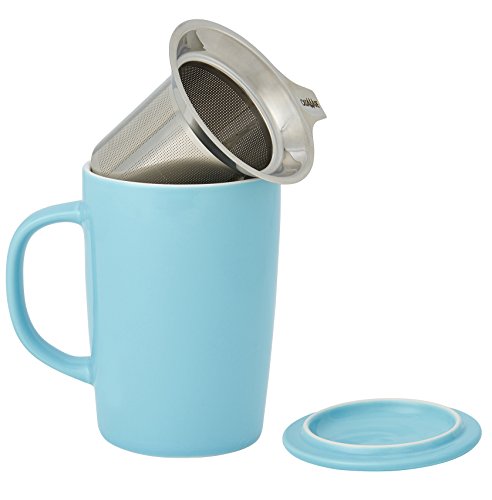 casaWare16-Ounce Tilt & Drip Tea Infuser Mugs (Pastel Blue)