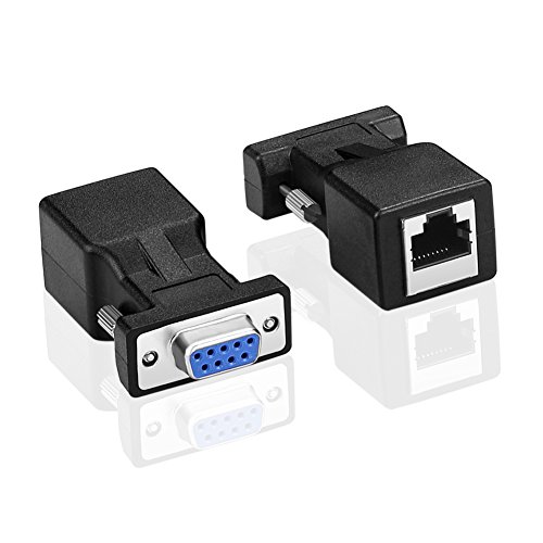 SIENOC 1 Pair DB9 RS232 9Pin to RJ45 Female Connector Extender Card (DB9 RS232 RJ45 extender)