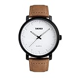Classic Mens Analog Quartz Watch Unique Business Casual Simple Waterproof Leather Band Dress Wrist Watch