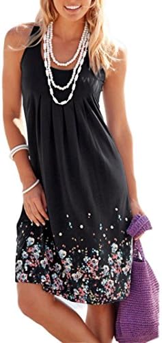 Vicheer Women's Summer Casual Sleeveless Dress Cute Loose Floral Tank Beach Dresses Black XL
