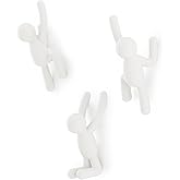 Umbra Buddy Wall Hooks – Decorative Wall Mounted Coat Hooks for Hanging Coats, Scarves, Bags, Purses, Backpacks, Towels and More, Set of 3, White