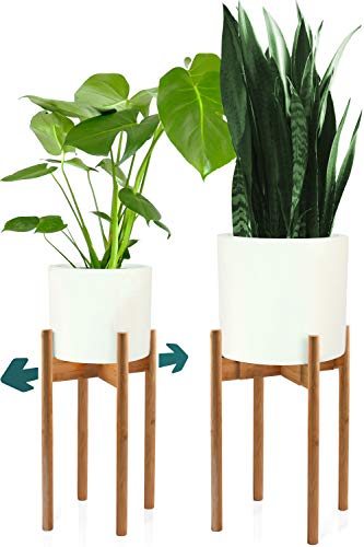 Fox & Fern Tall Plant Stand – Adjustable from 8 to 12 Inch in Width – Excluding White Ceramic Planter Pot