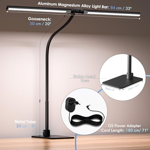 EYOCEAN Desk Lamp, Dual Head Desk Lamp, 24W 80cm with Remote Control, Adjustable Color Temperature, No Glare Dimmerable Monitor Lamp, PC Lamp for Screen