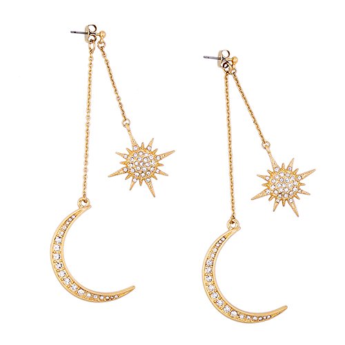 BEICHUANG Crystal Sun with Moon Elegant Planet Long Chain Drop Earring for Women Girls (gold)
