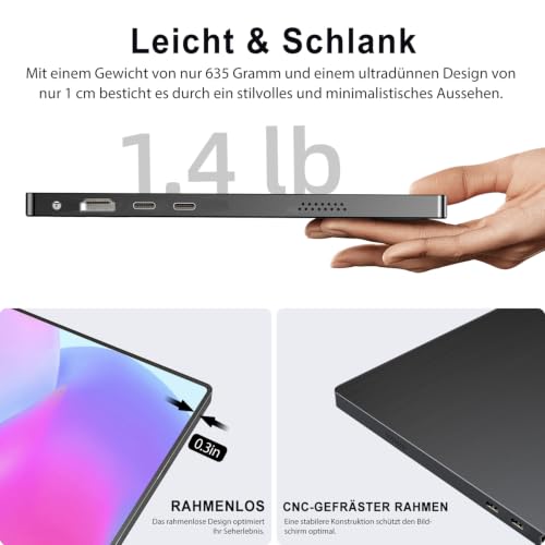 UPERFECT Portable Monitor 15.6 Inch with FHD 1080P IPS Matte Screen Standard HDMI/Type-C for Laptop/PC/Phone/Switch, Second Display with Protective Cover, VESA Compatible