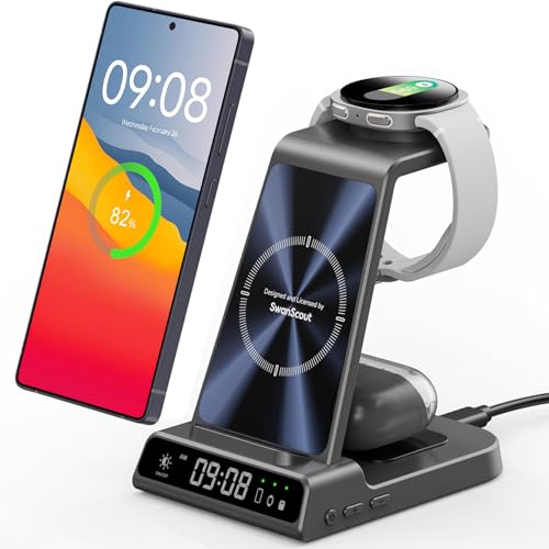Induktive Ladestation für Samsung S26 Ultra/S26+/S26, 3 in 1 Kabelloses Ladestation für Galaxy S25/S24/S23/Z Flip 7, für Samsung Galaxy Watch 8/8 Clas