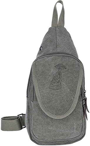 Ufo With Pizza Canvas Sling BackPack Outdoor Sports Chest Bag Sling Backpack Lightweight With Charging Port For Men Women Boys Girls
