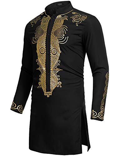 1 COOFANDY+African+Dashiki+Metallic+Mandarin