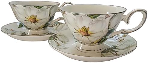 White Rose Fine bone China coffe cup by Wandeful with Saucer, Set of 4 (2 Cups Set With Saucer)