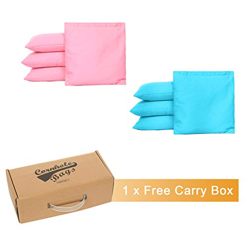 OOFIT Cornhole Bean Bags Set of 8 Weather Resistant for Tossing Corn Hole Game with Carrying Box (Pink, Blue)