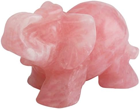 Samgems Lucky 2" Rose Quartz Elephant Carved Gemstone Pocket Statue Guardian Healing Figurine Decor, with Pouch Bag
