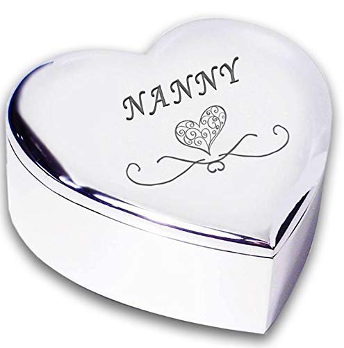 Chris Bag Of Goodies Nanny Silver Heart Shaped Engraved Trinket Box Gifts Presents Ideas for Her Birthday Mothers Day From Children