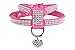 EXPAWLORER Dog Harness Genuine Leather Soft Padded Pet Sparkly Rhinestone Vest with Heart Pendant for Puppy Cat, Pink
