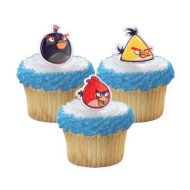 Angry Birds 12pc Cupcake Rings Topper - Birthday Party Favors - Black, Yellow, Red Birds.