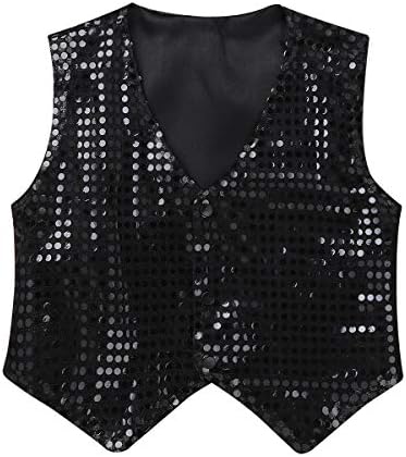 MyCHIC Kids Boys Sequined Vest Jacket Shiny Waistcoat Dance Stage Performance Costumes