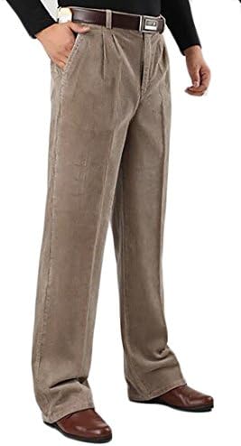 Nanquan Men Plus Size Autumn Expandable-Waist Straight Fit Plain Front Corduroy Pants