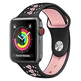 GHIJKL Sports Band Compatible for Apple Watch 38mm 40mm, Soft Silicone Replacement iWatch Wristband Compatible for Apple Watch Sport, Series 1, 2, 3, 4-Black/Pink-38mm, 40mm