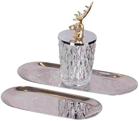 Jovilife Bathroom Vanity Tray, Stainless Steel Small Tray, Tray for Makeup,Wedding Gift, Mirror Reflection, 2Pack ,Oval Tray (Silver,2pack)