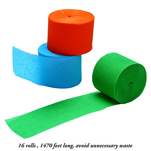image for Aneco 92 Feet 16 Rolls Crepe Paper Streamers Party Streamer Paper Deco