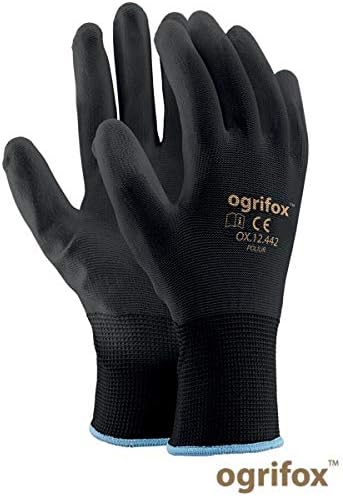 Ogrifox 12.24 works BLACK NYLON PU COVERED WORK GLOVES FOR GARDENING WORKSite & Mechanics by AJS workwear LTD