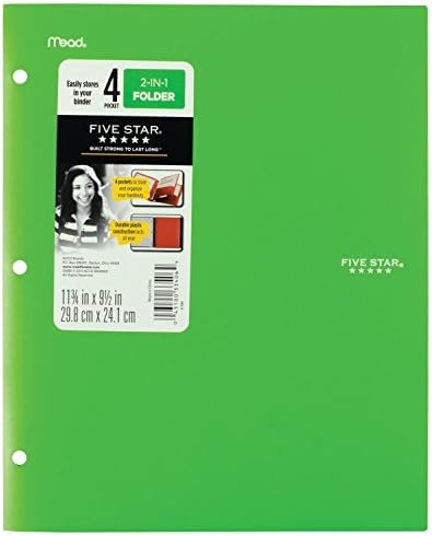Mead Five Star 4 Pocket Folder,2 in 1 Dark Green