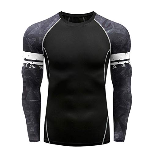 Men Compression Shirt Base Layer Long Sleeve Undershirt for Men Sport Fitness Cool Dry (XL, White)