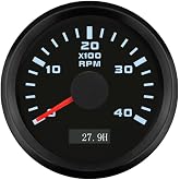 52mm Tachometer REV Counter Hourmeter 2 Inches RPM Gauge with 7 Adjustable Backlights 12VDC 24V for Car Motorcycle Boat Yacht (Black&amp;Black, 0-4000RPM)