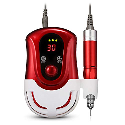 MCJL Electric Nail Drill, 0-35000 RPM Free Rotation Overload Safety Protection Handle Ventilation Professional Nail File Machine,Red