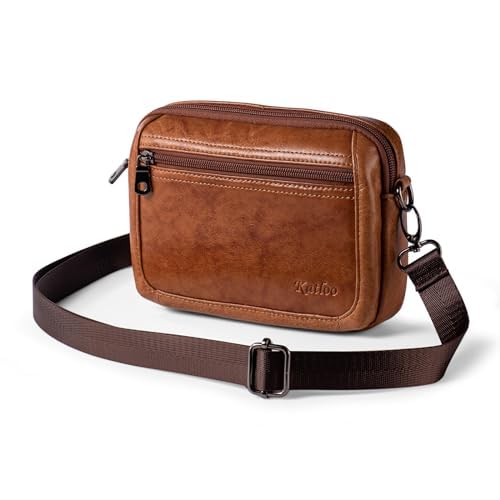 katloo cell phone holster made of genuine leather, belt clip, shoulder bag, multifunctional leather zipper bag, shoulder bag, crossbody bag, brown