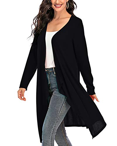 Women Cardigan 3/4 Sleeve Drap Cardigan Open Front Cardigan Lightweight Knit Cardigan Lounge Coat Outwear Coverup (Black, X-Large)