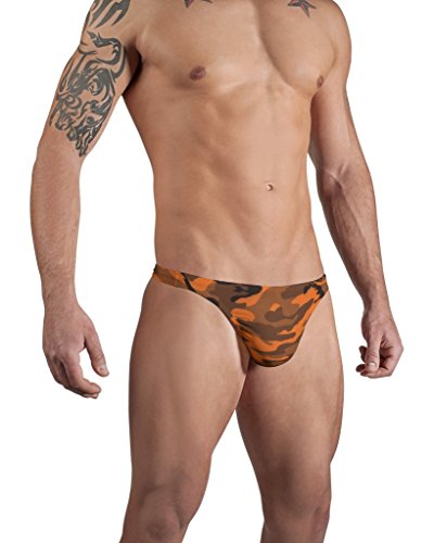Vuthy Sim Brand Men’s Swim Thong in Deep Orange Camouflage Print