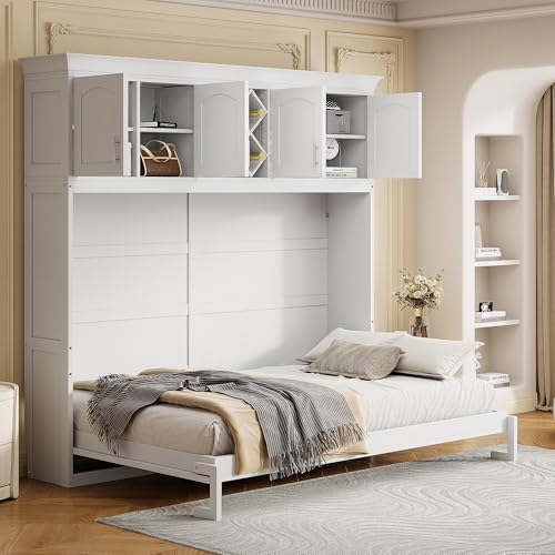 Merax Queen Size Murphy Bed, Foldable Wall Bed with Storage Cabinet, Dual Pisto…