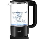 Electric Kettle, 1.2L Glass Electric Tea Kettle, 1000W Water Kettle with LED Light, BPA Free Cordless Water Boiler with Stainless Steel Inner Lid and Bottom, Auto Shut-Off & Boil Dry Protection,Black