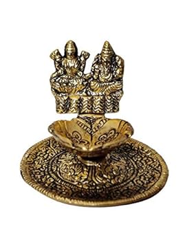 Anjaneya Store White Metal Golden Oxidized Laxmi Ganesh Ji Choki with Diya (Oil Lamp) Decorative Diwali Home Decoration & Gift Item
